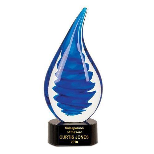 10 1/4 inch Contemporary Blue Twist Rain Drop Art Glass